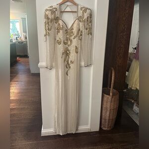 Vintage Alyce Designs Silk White and Gold Beaded Gown
